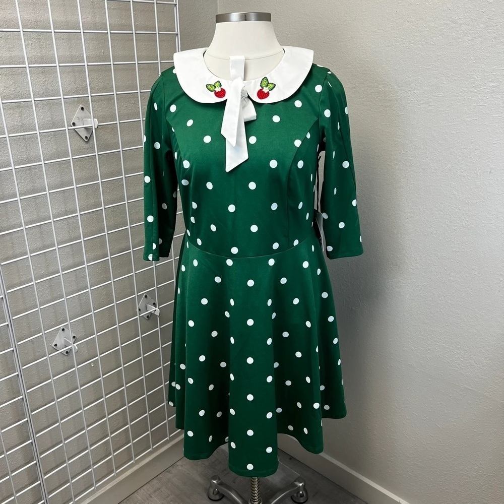 Unique Vintage Green Polka Dot Dress - New - Size 18